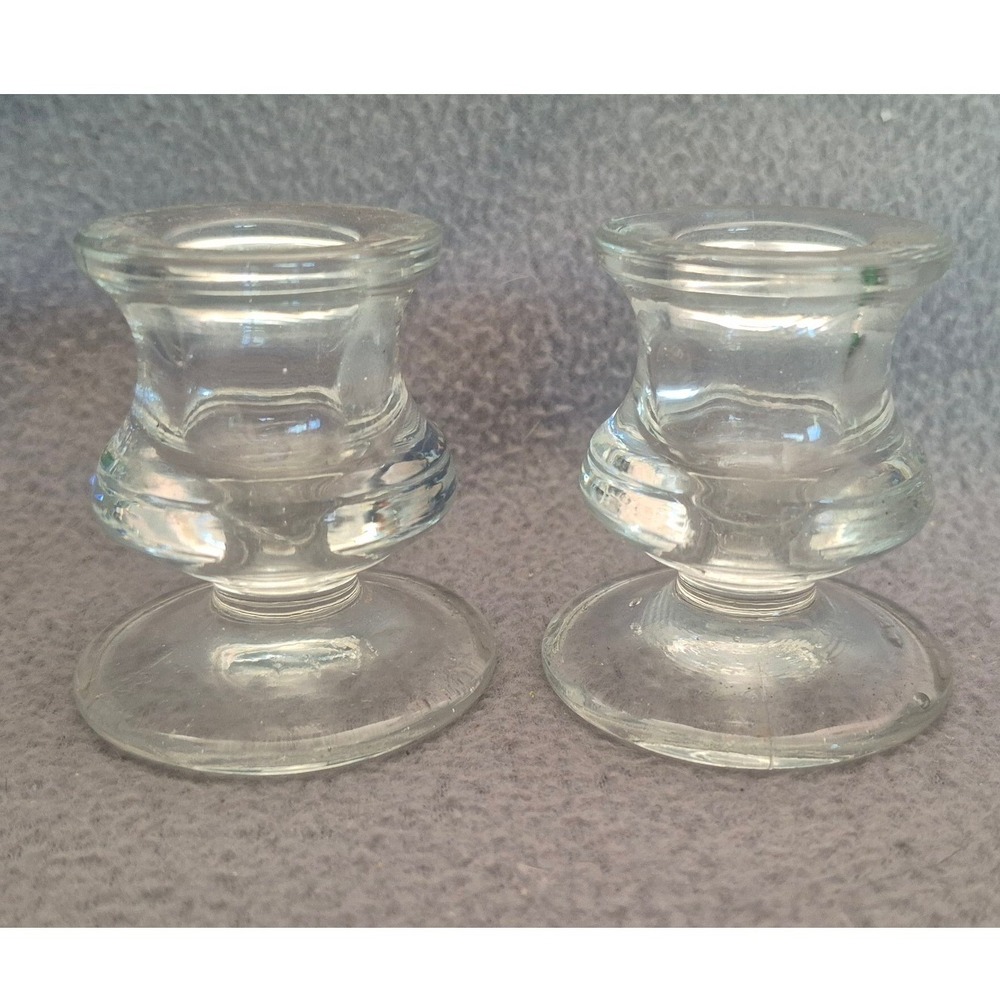 Vintage Clear Glass Taper Candlestick or toothpick holders, Pedestal Base Taiwan